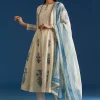 Off White Block Print Anarkali With Zardosi Yoke And Block Print Dupatta