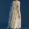 Off White Block Print Anarkali With Zardosi Yoke And Block Print Dupatta
