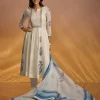 Off White Block Print Anarkali With Zardosi Yoke And Block Print Dupatta