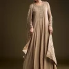 Beige Georgette Anarkali Suit With Thread And Sequins Embroidery