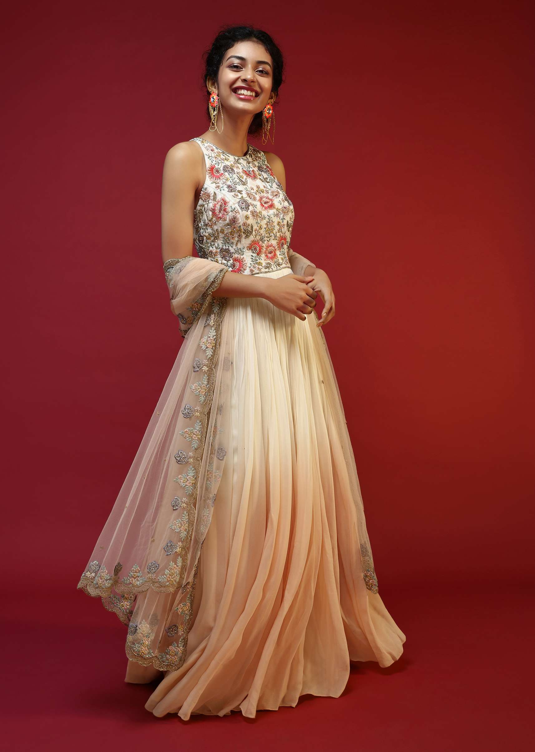 17402-off-white-anarkali-suit-with-halter-neckline-and-adorned-in-multicolored-hand-embroidered-floral-design-on-the-bodice-1.jpg Off White Anarkali Suit With Halter Neckline And Adorned In Multicolored Hand Embroidered Floral Design On The Bodice