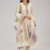 Off White Hand Block Print Anarkali With Zardosi And Moti Work