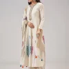 Off White Hand Block Print Anarkali With Zardosi And Moti Work