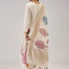 Off White Hand Block Print Anarkali With Zardosi And Moti Work