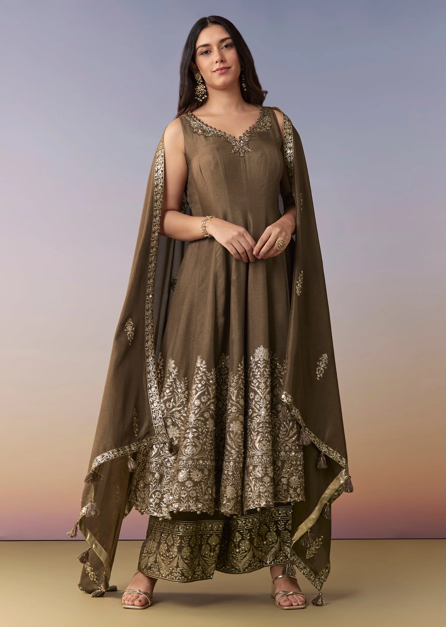 17417-brown-embellished-anarkali-suit-set-with-pant-and-dupatta-1.webp Brown Embellished Anarkali Suit Set With Pant And Dupatta