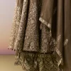 Brown Embellished Anarkali Suit Set With Pant And Dupatta