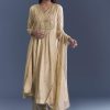 Cream Silk Anarkali Suit With Zari Thread Embroidery