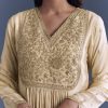 Cream Silk Anarkali Suit With Zari Thread Embroidery