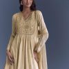Cream Silk Anarkali Suit With Zari Thread Embroidery