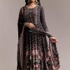 Black Floral Printed Anarkali Set