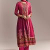 Red Ombre Crepe Printed Anarkali Suit With Embroidery And Tassels
