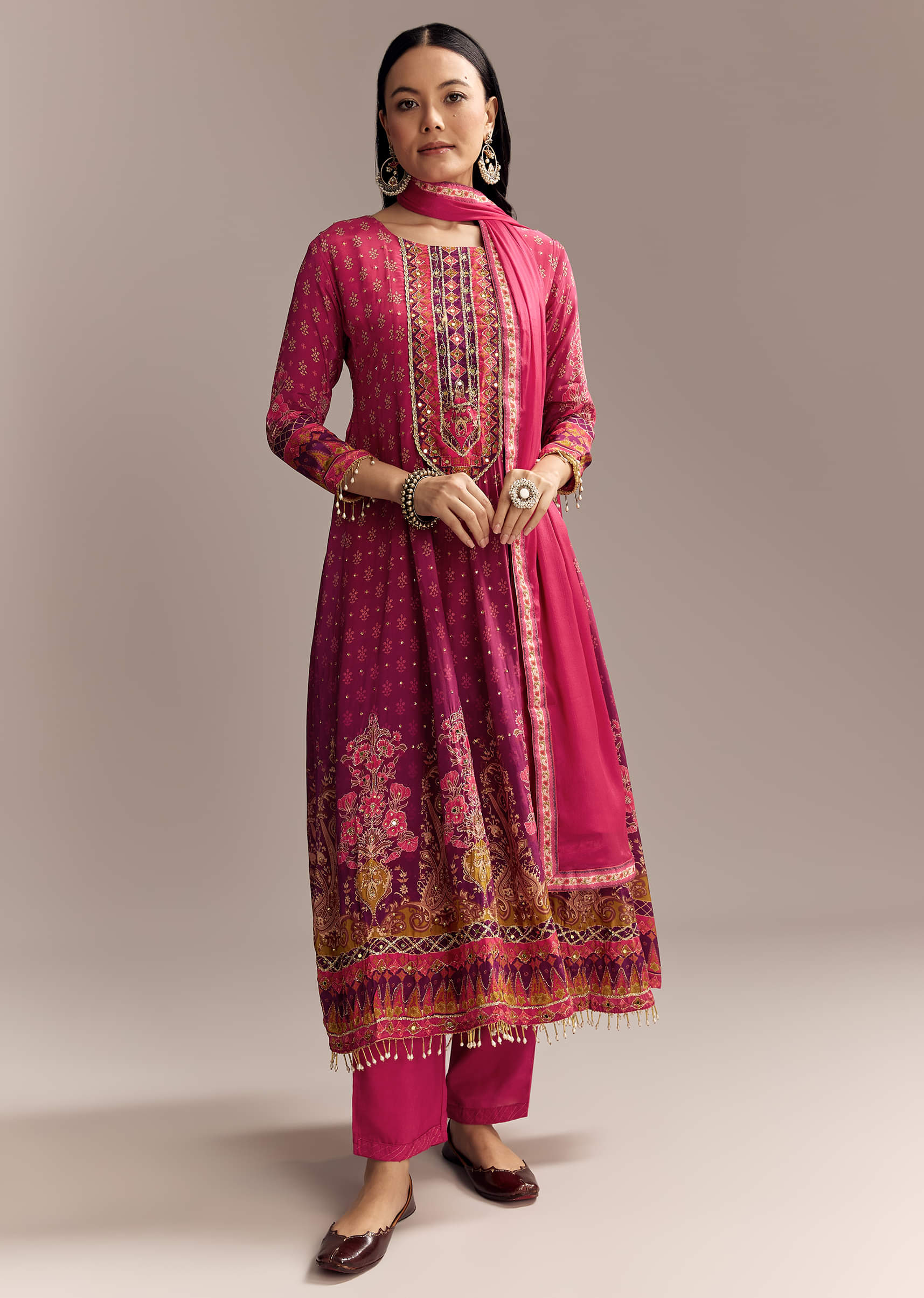 17439-red-ombre-crepe-printed-anarkali-suit-with-embroidery-and-tassels-1.jpg Red Ombre Crepe Printed Anarkali Suit With Embroidery And Tassels