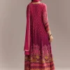 Red Ombre Crepe Printed Anarkali Suit With Embroidery And Tassels