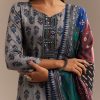 Grey Roman Silk Printed Anarkali Set