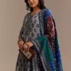 Grey Roman Silk Printed Anarkali Set