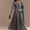 Grey Roman Silk Printed Anarkali Set