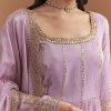 Lavender Tissue Anarkali Suit With Sequins And Beads Work