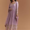 Lavender Tissue Anarkali Suit With Sequins And Beads Work
