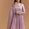 Lavender Tissue Anarkali Suit With Sequins And Beads Work