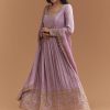 Lavender Tissue Anarkali Suit With Sequins And Beads Work