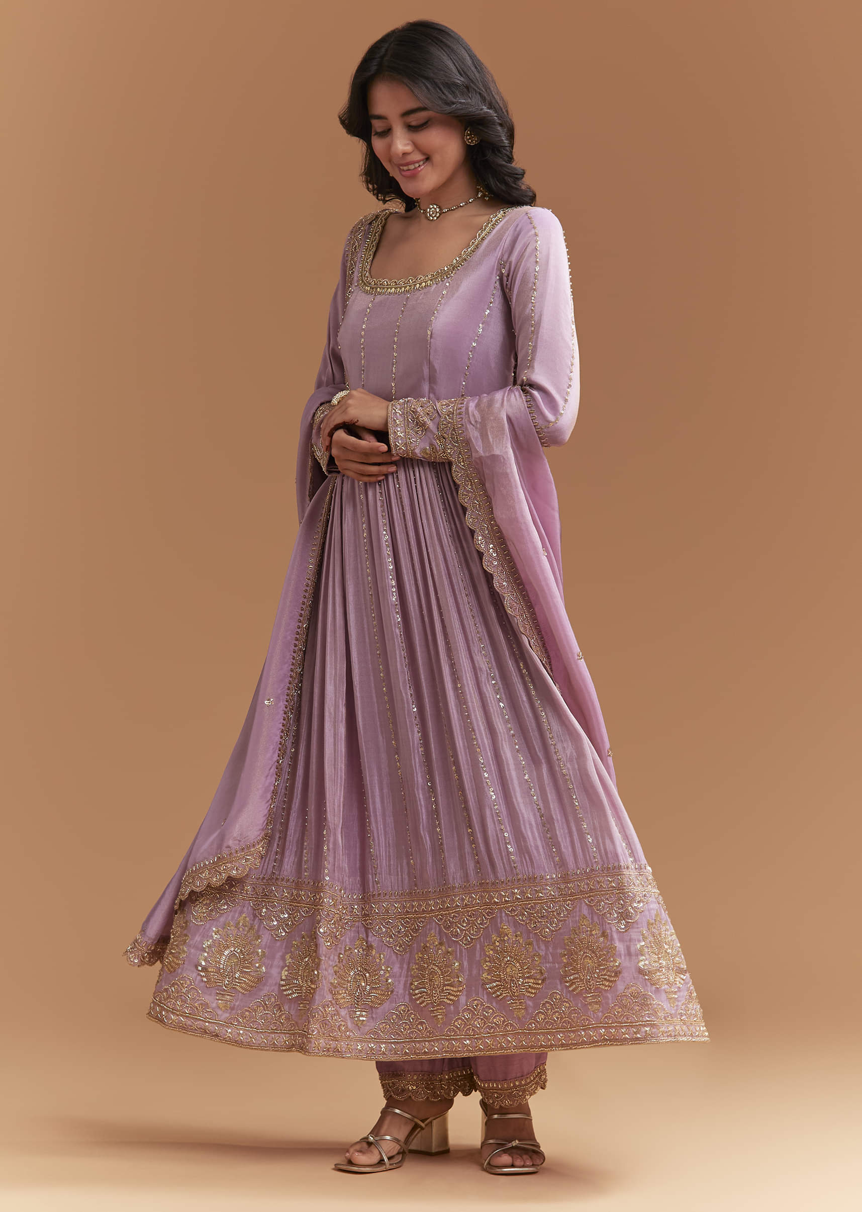 17467-xs-xs-variation-1.jpg Lavender Tissue Anarkali Suit With Sequins And Beads Work