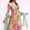 Sea Green Embroidered Chiffon Anarkali Set