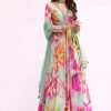 Sea Green Embroidered Chiffon Anarkali Set