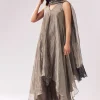 Grey Tissue Anarkali With Beadwork And Patchwork Accents