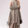 Grey Tissue Anarkali With Beadwork And Patchwork Accents