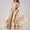 Off White Hand Block Print Anarkali With Sequins Work