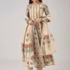 Off White Hand Block Print Anarkali With Sequins Work