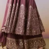 Wine Embellished Anarkali Suit Set With Pant And Dupatta