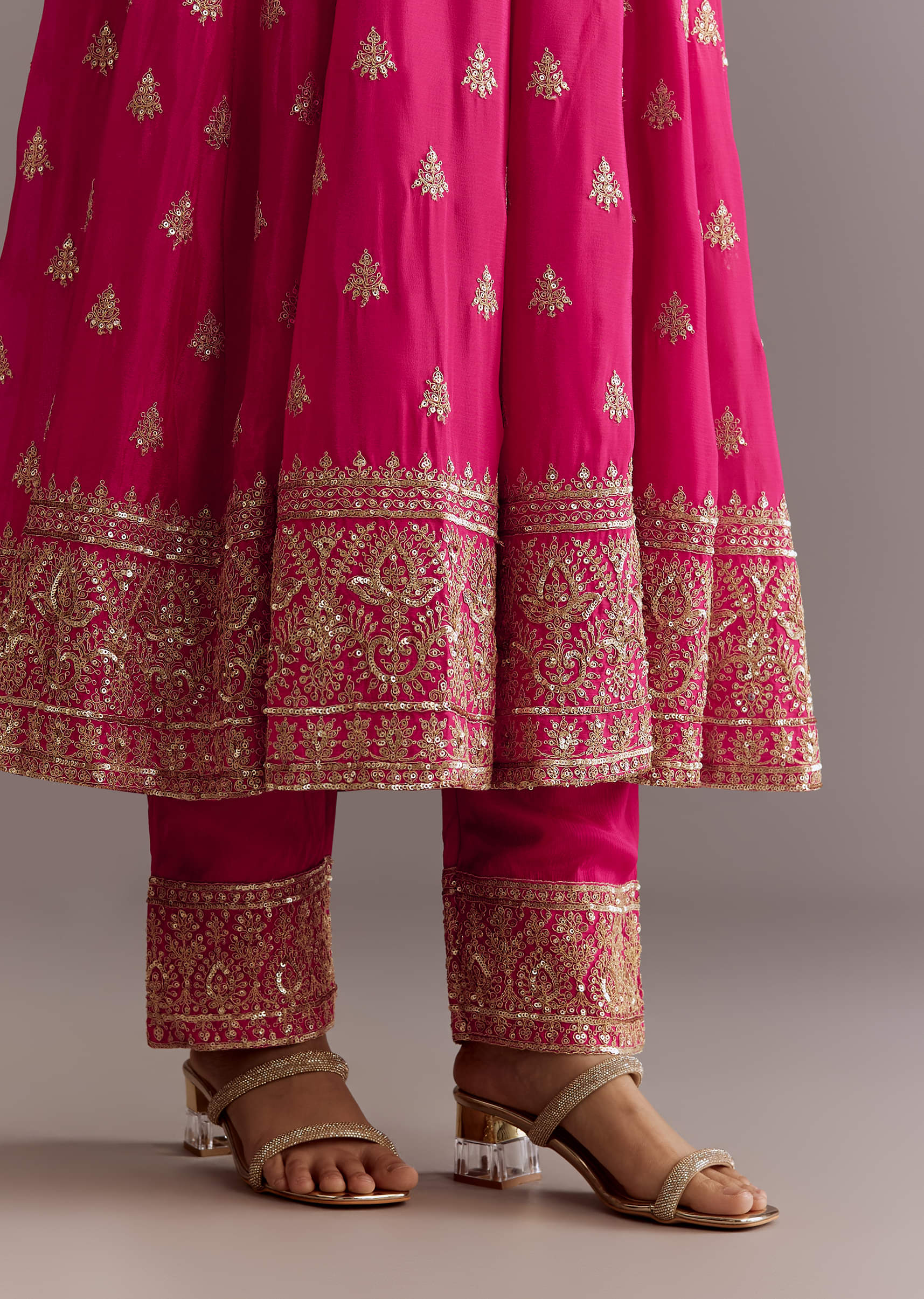 Pink Chinon Hand Embroidered Anarkali Suit With Dupatta