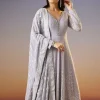 Lilac Lucknowi Georgette Anarkali Suit With Dupatta