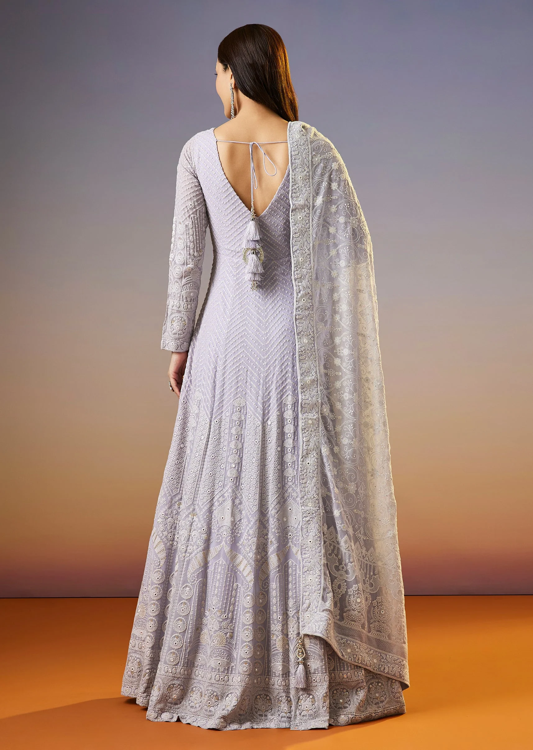 Lilac Lucknowi Georgette Anarkali Suit With Dupatta