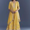Yellow Tissue Anarkali Suit With Sequins And Zari Work
