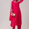 Pink Embellished Chinon Anarkali Set