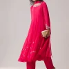 Pink Embellished Chinon Anarkali Set