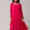 Pink Embellished Chinon Anarkali Set