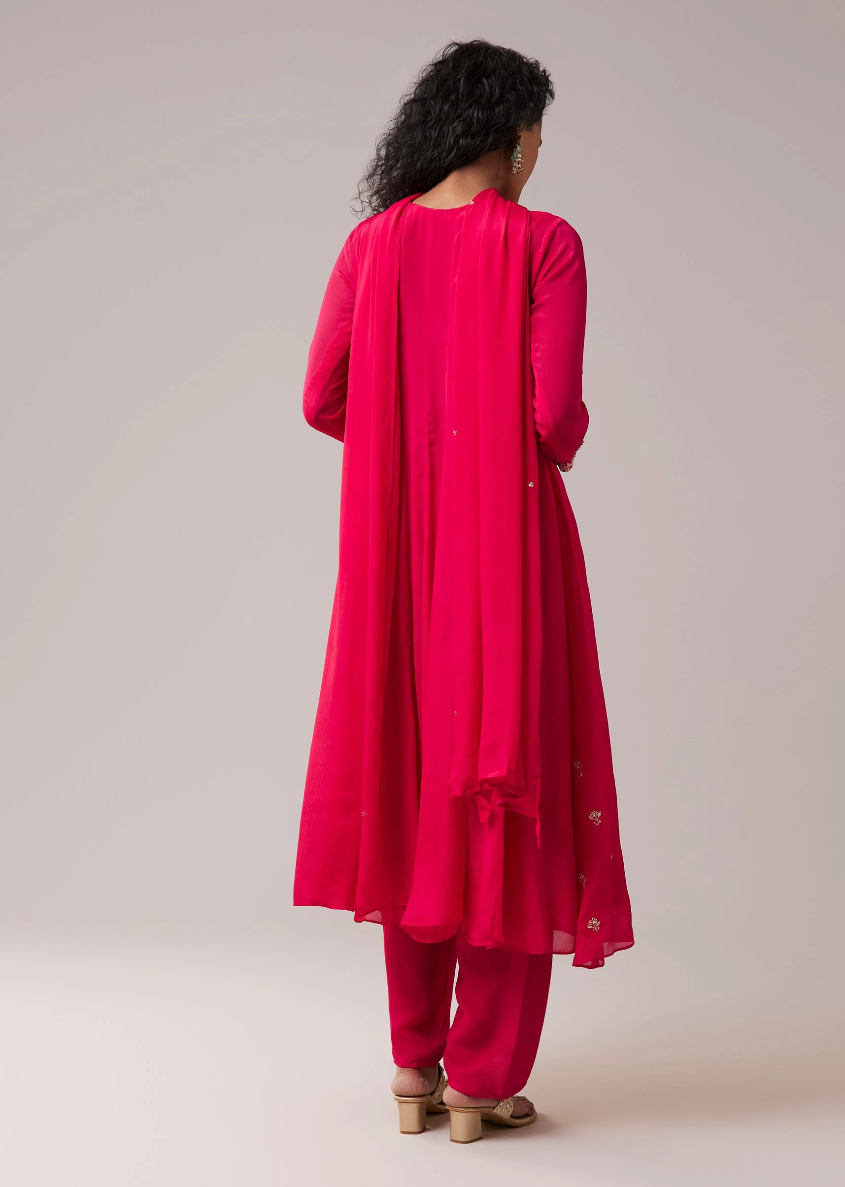 Pink Embellished Chinon Anarkali Set