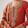 Rust Zardozi Work Chinon Anarkali With Embroidered Dupatta