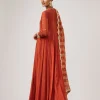 Rust Zardozi Work Chinon Anarkali With Embroidered Dupatta