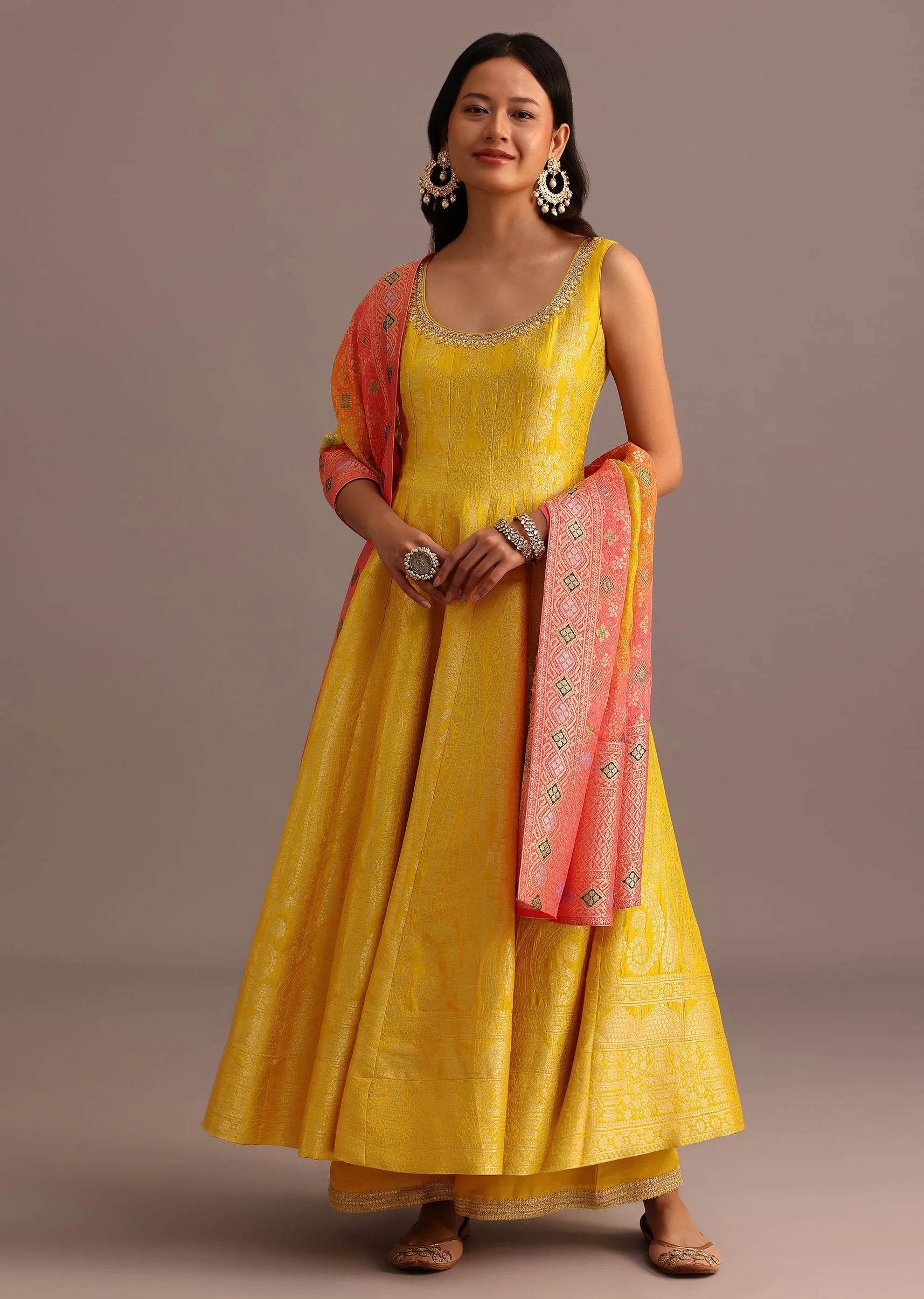 17551-yellow-brocade-weave-anarkali-set-with-dupatta-1.webp Yellow Brocade Weave Anarkali Set With Dupatta