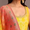 Yellow Brocade Weave Anarkali Set With Dupatta