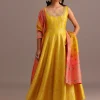Yellow Brocade Weave Anarkali Set With Dupatta