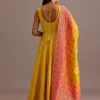 Yellow Brocade Weave Anarkali Set With Dupatta