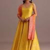 Yellow Brocade Weave Anarkali Set With Dupatta