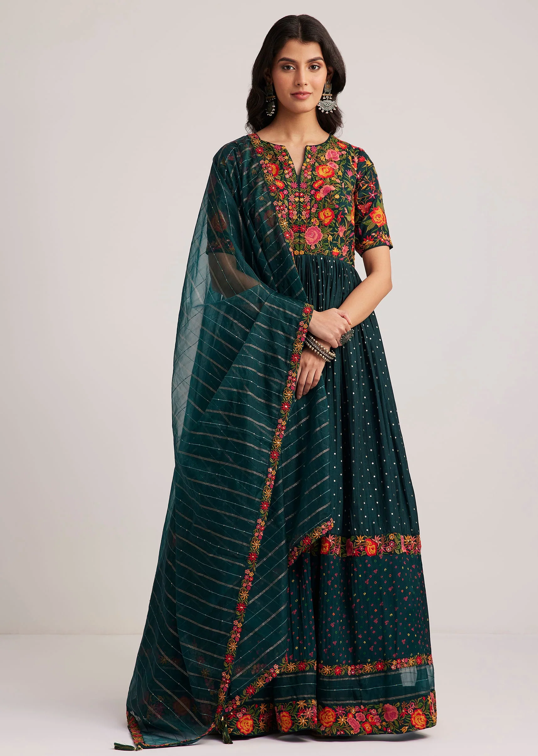 17563-teal-green-silk-bandhani-anarkali-with-organza-dupatta-3.webp Teal Green Silk Bandhani Anarkali With Organza Dupatta