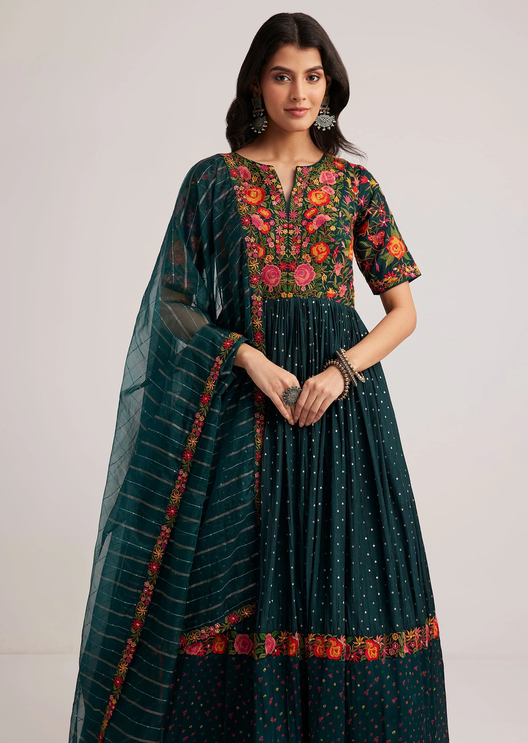17563-teal-green-silk-bandhani-anarkali-with-organza-dupatta-4.webp Teal Green Silk Bandhani Anarkali With Organza Dupatta