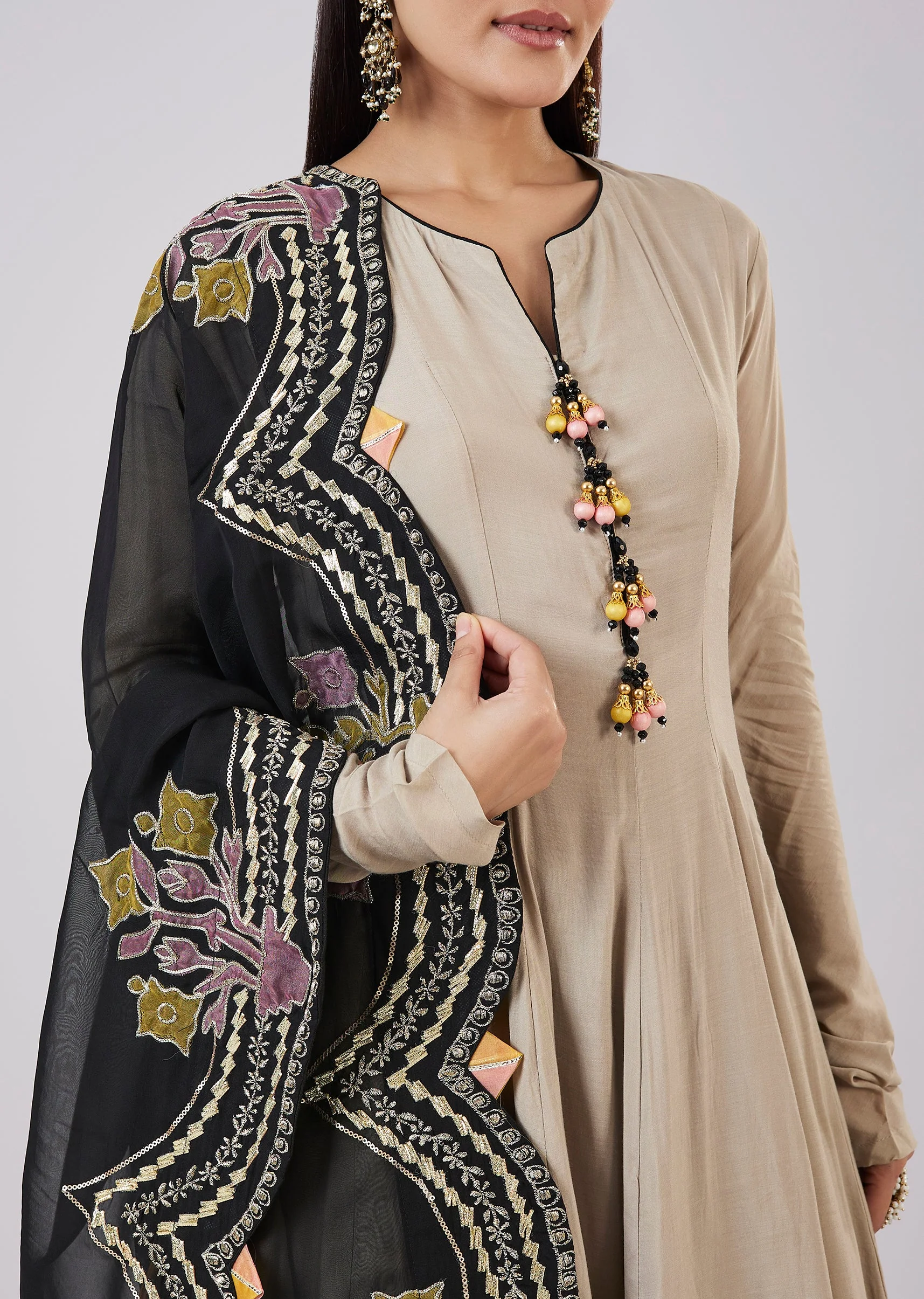 Grey Organza Short Anarkali Set